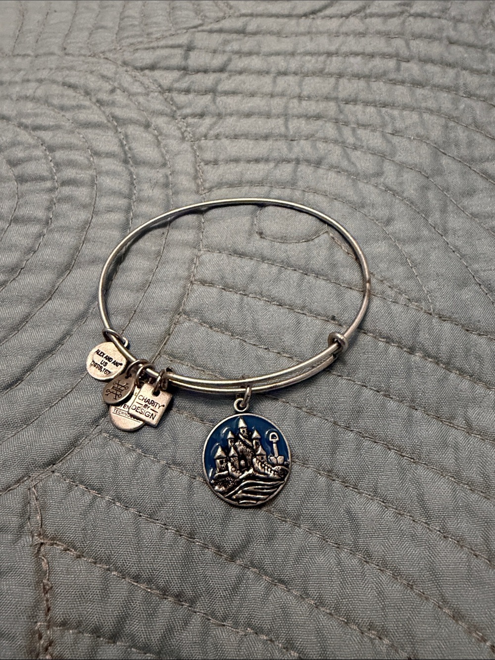 Alex and Ani Silver Bracelet with Blue Castle Charm